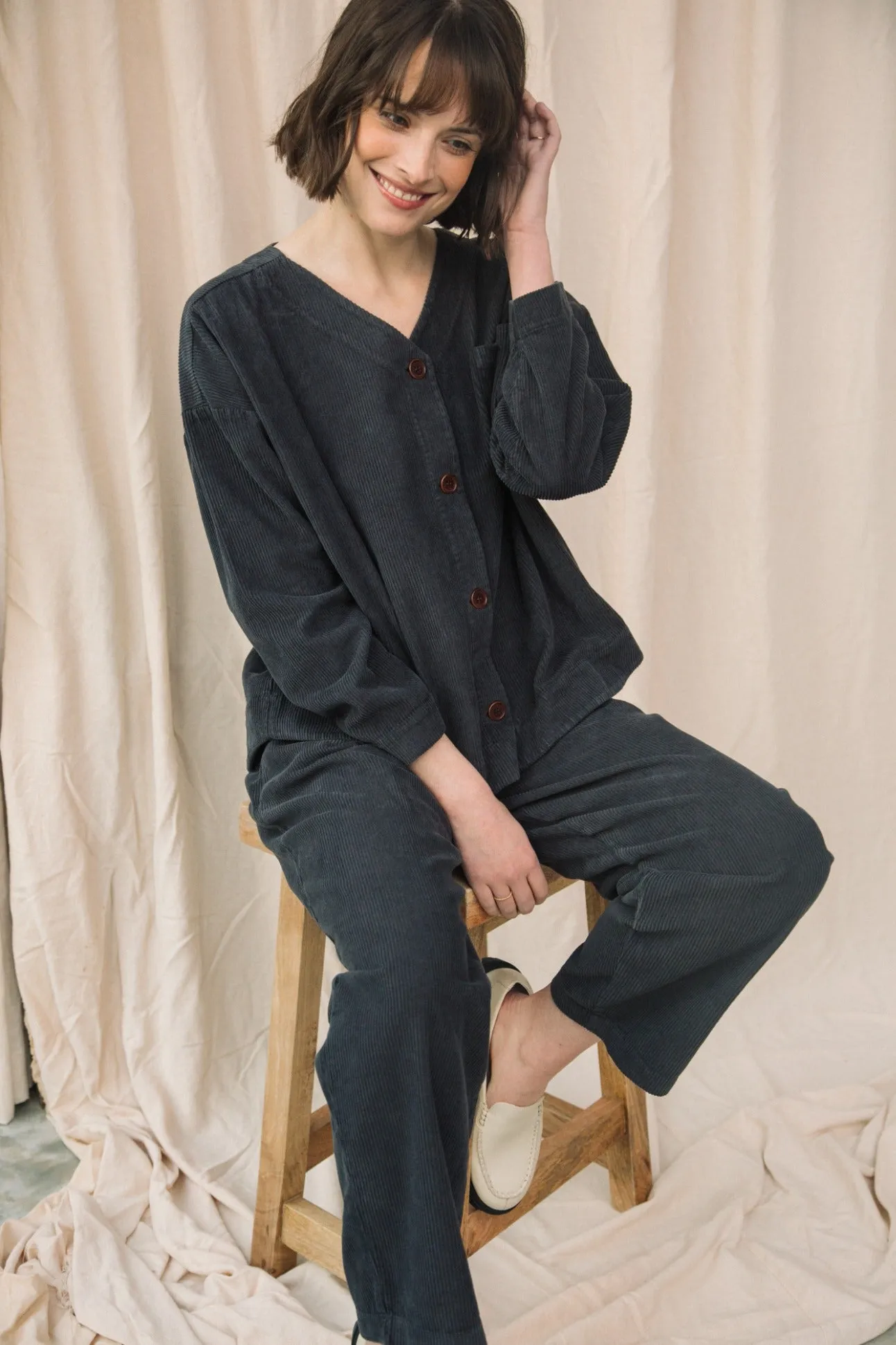 Myoga Organic Cotton Cord Trouser in Charcoal