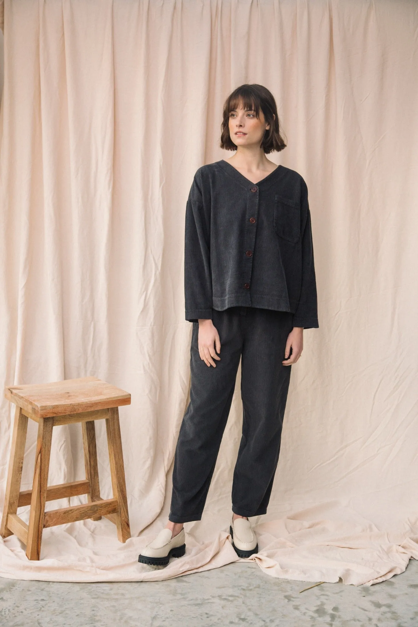 Myoga Organic Cotton Cord Trouser in Charcoal