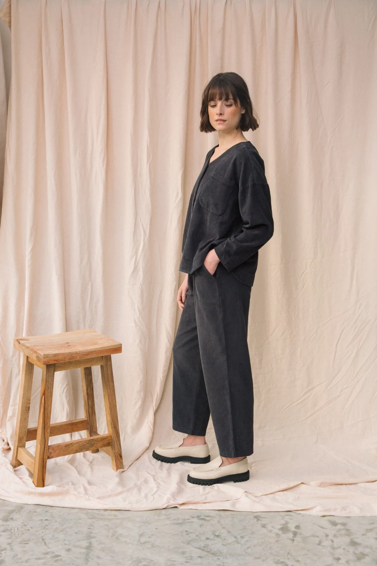 Myoga Organic Cotton Cord Trouser in Charcoal