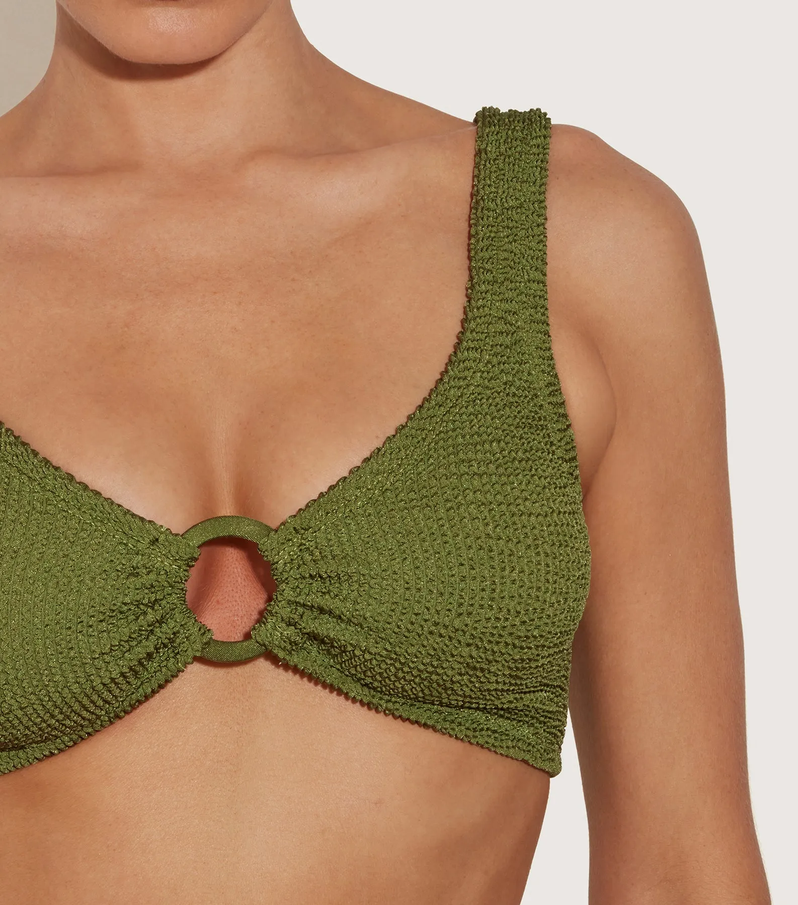 Nadine Bikini With Tonal Hoops - Metallic Moss