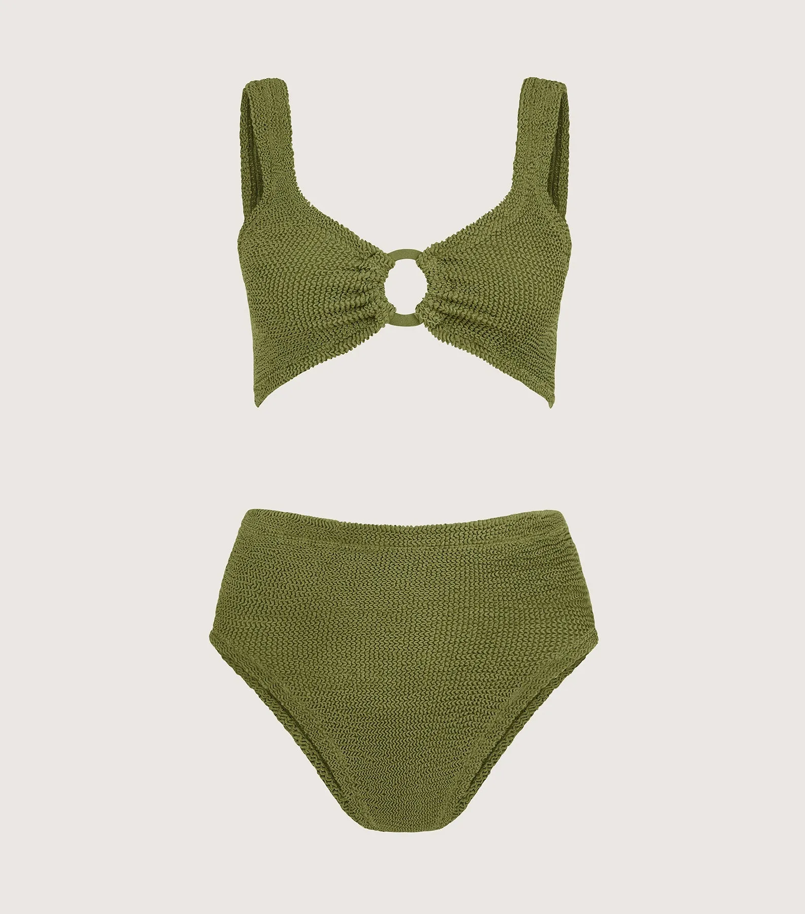 Nadine Bikini With Tonal Hoops - Metallic Moss