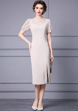 Natasha Lace Splicing Pretty Slim-Fit Hip Wrap Embroidery Split Dress
