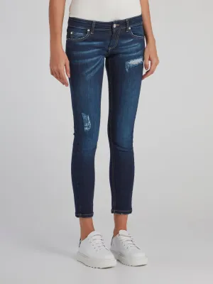 Navy Distressed Capri Jeans