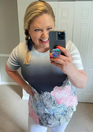 Navy, Pink & White Ombré Floral Top