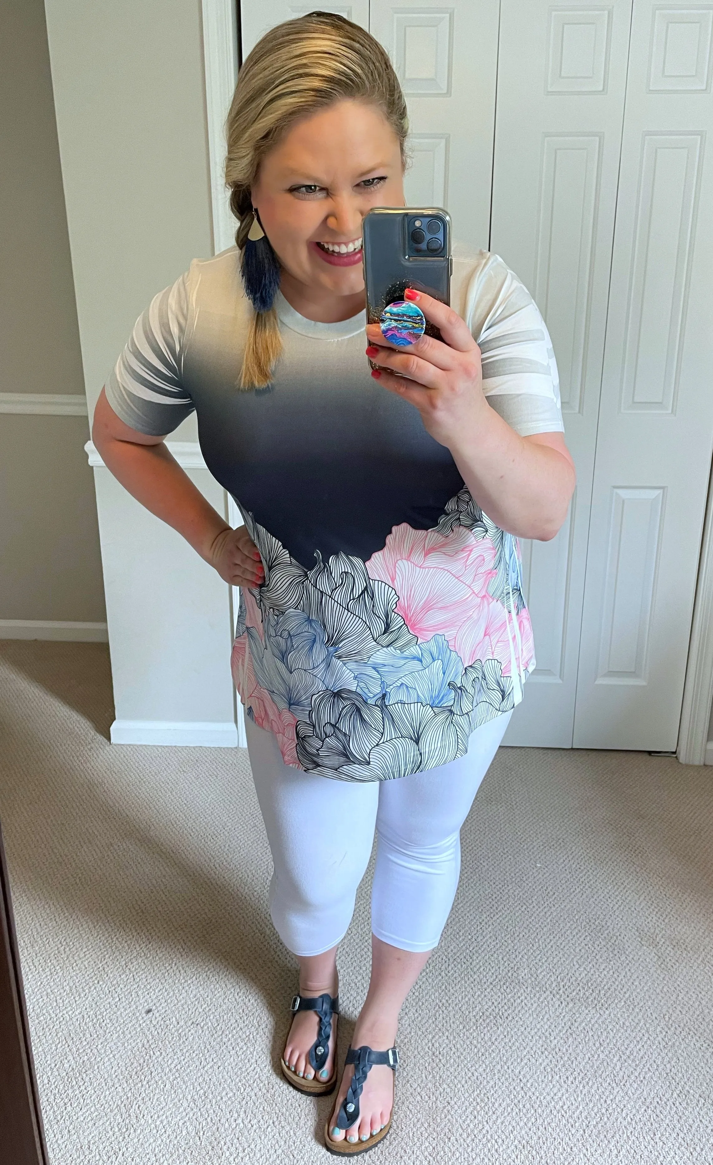 Navy, Pink & White Ombré Floral Top