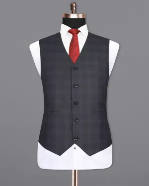 Navy Plaid Wool Rich Waistcoat