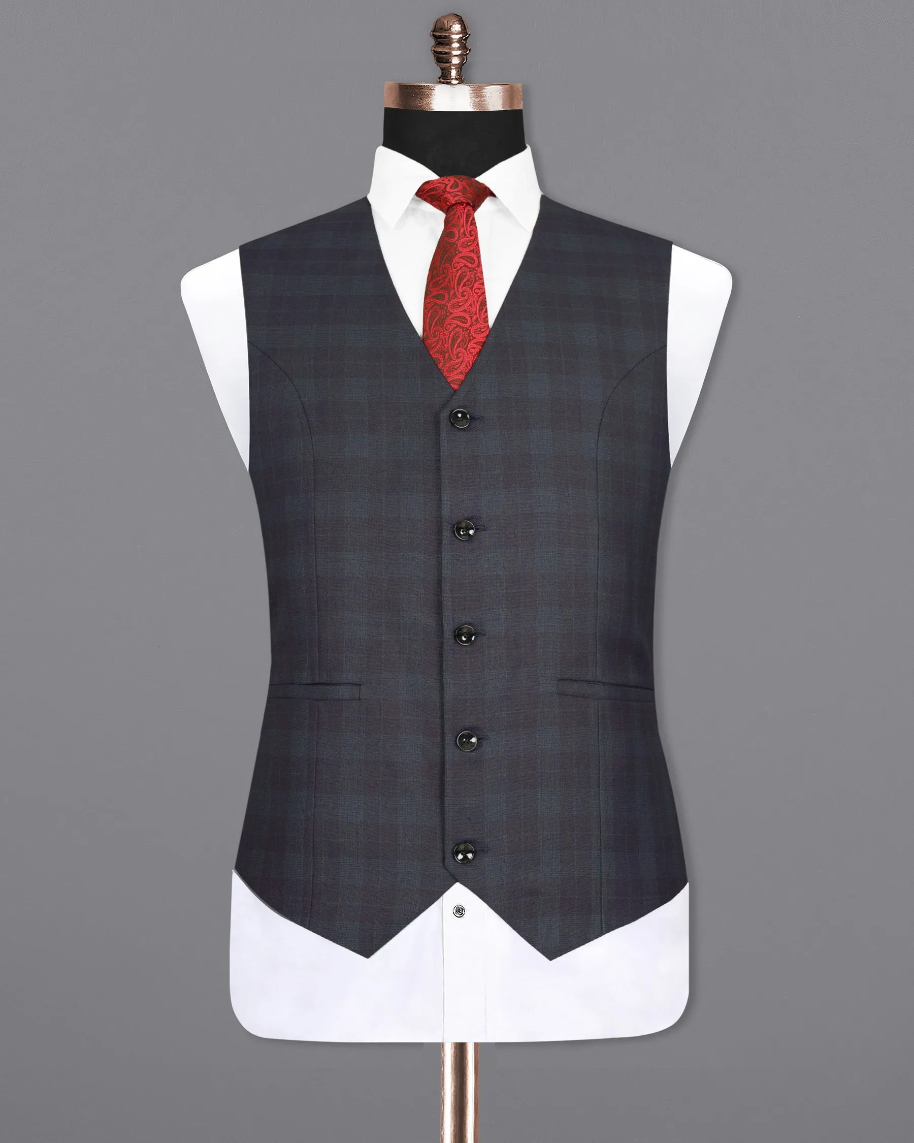 Navy Plaid Wool Rich Waistcoat