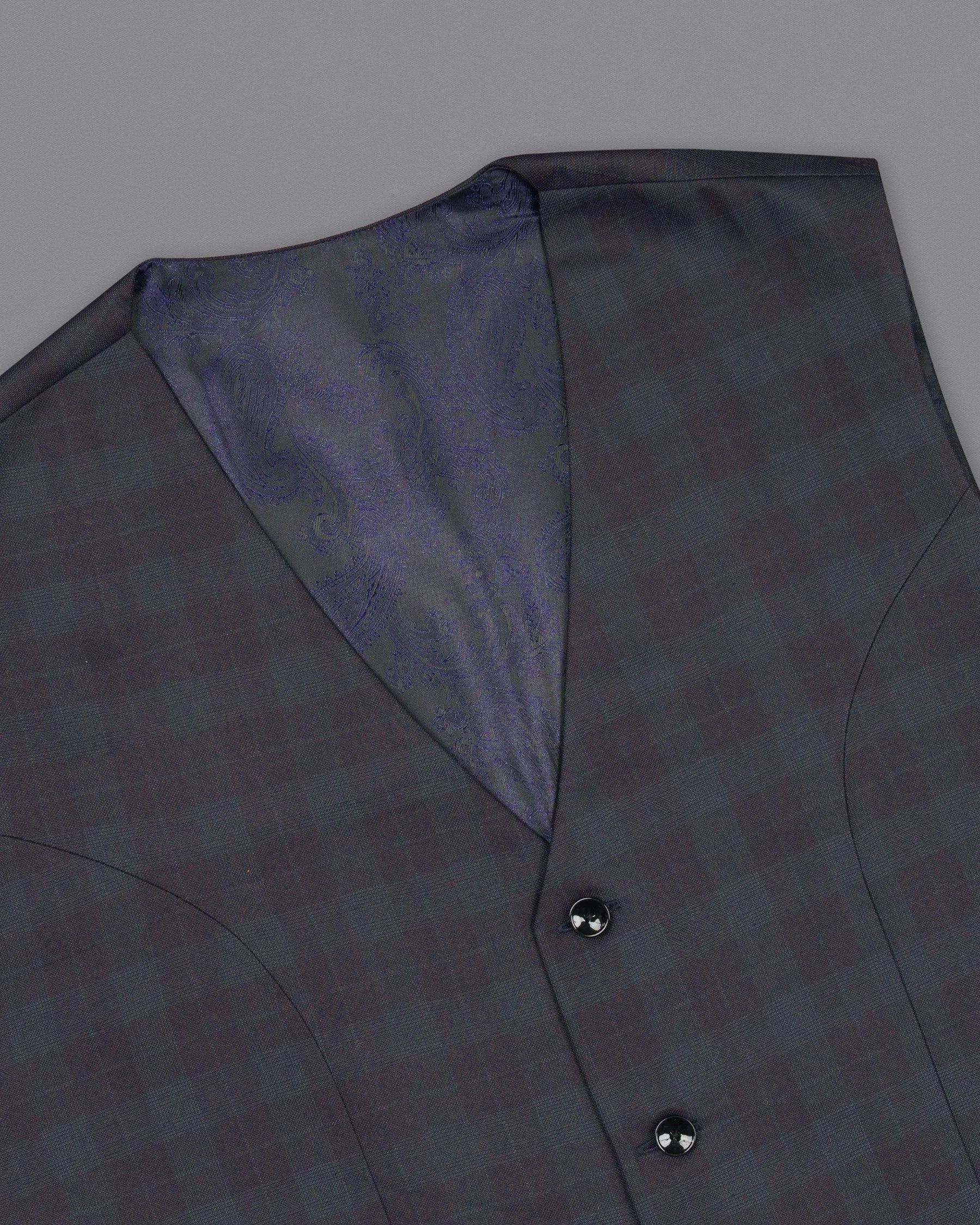 Navy Plaid Wool Rich Waistcoat