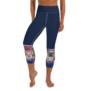 Navy "Salon Dogs" Yoga Capri Leggings