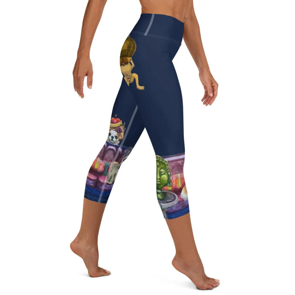 Navy "Salon Dogs" Yoga Capri Leggings