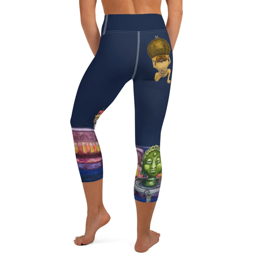 Navy "Salon Dogs" Yoga Capri Leggings