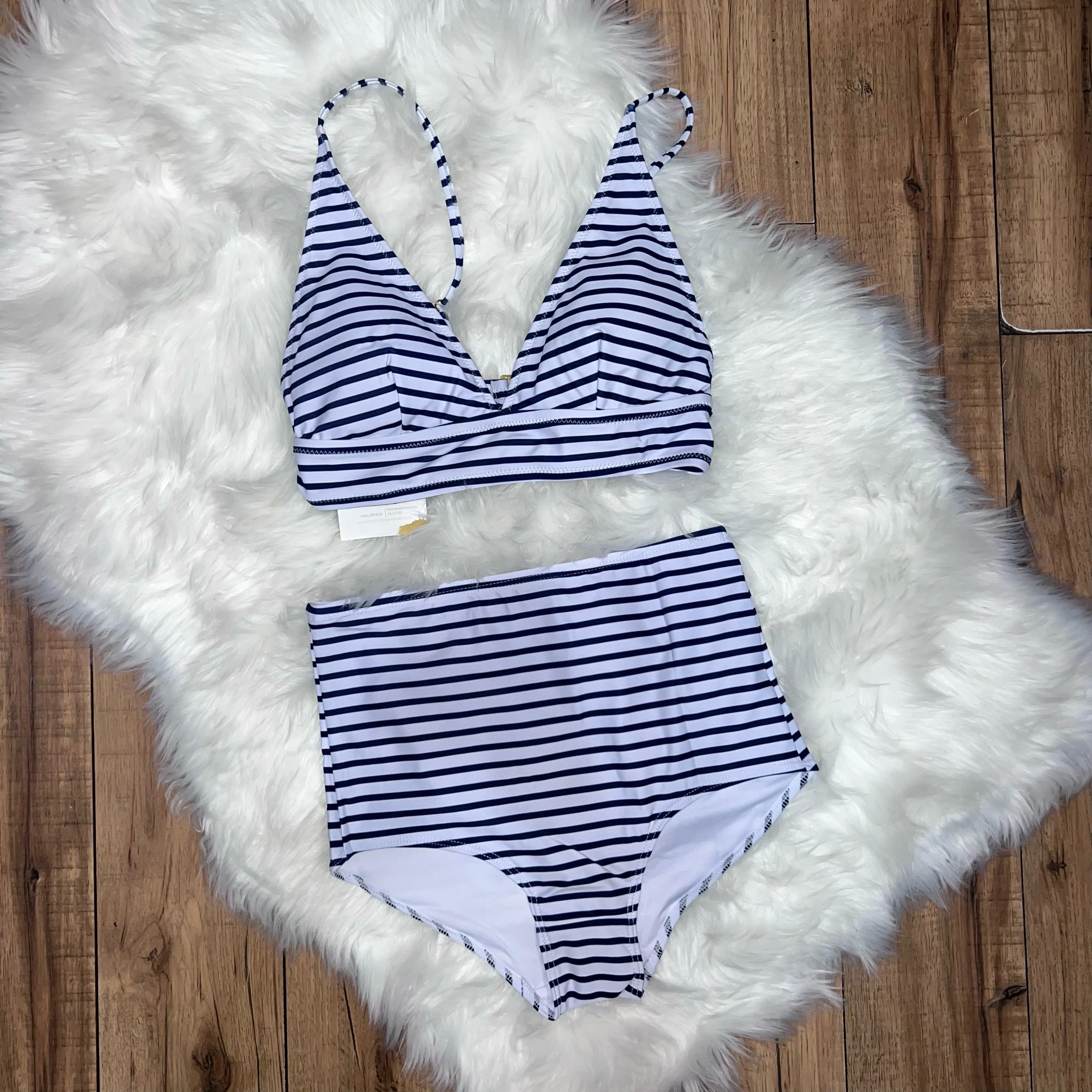 Navy Striped Bikini Set