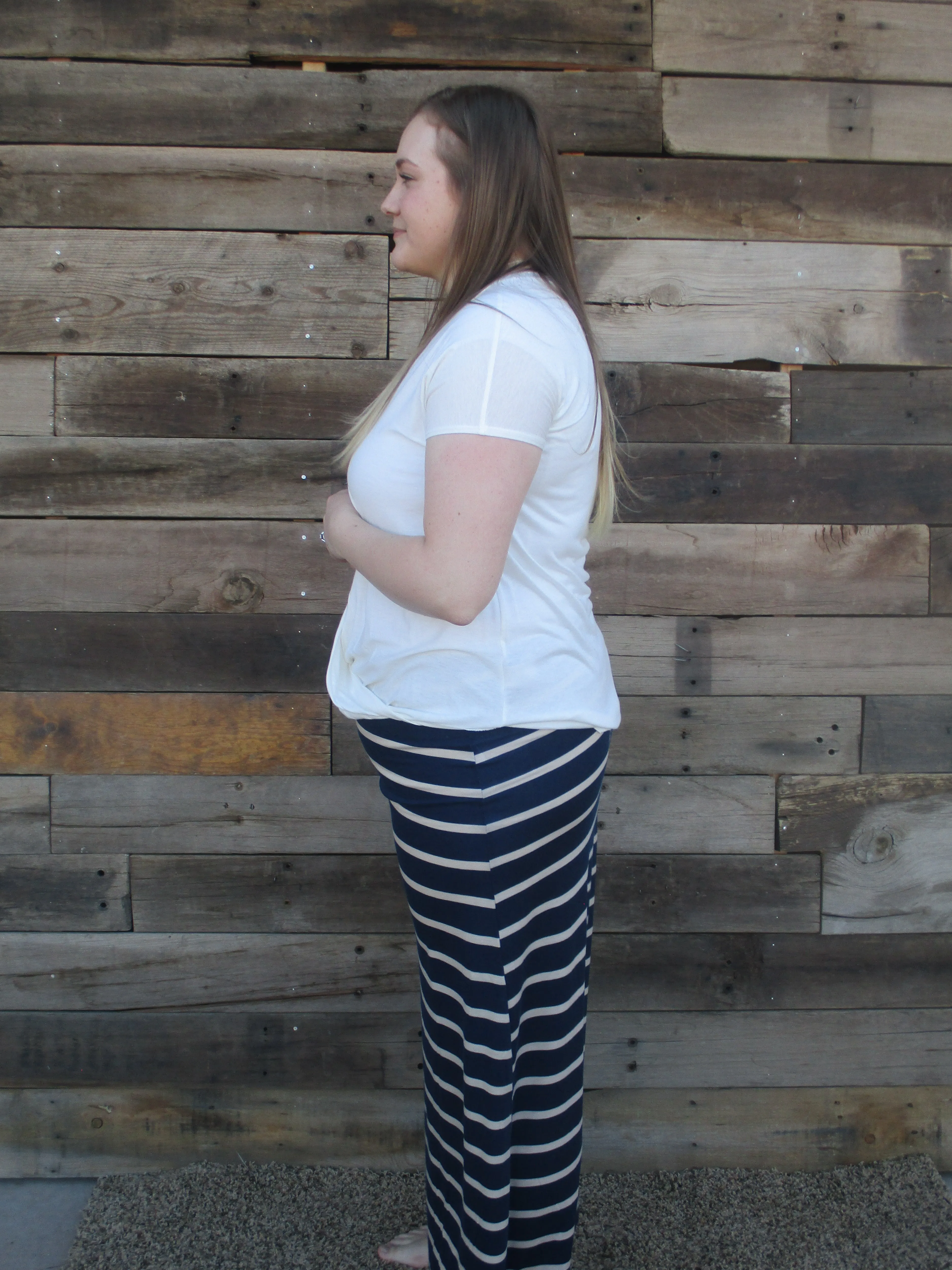 Navy Striped Maxi Skirt Plus Size