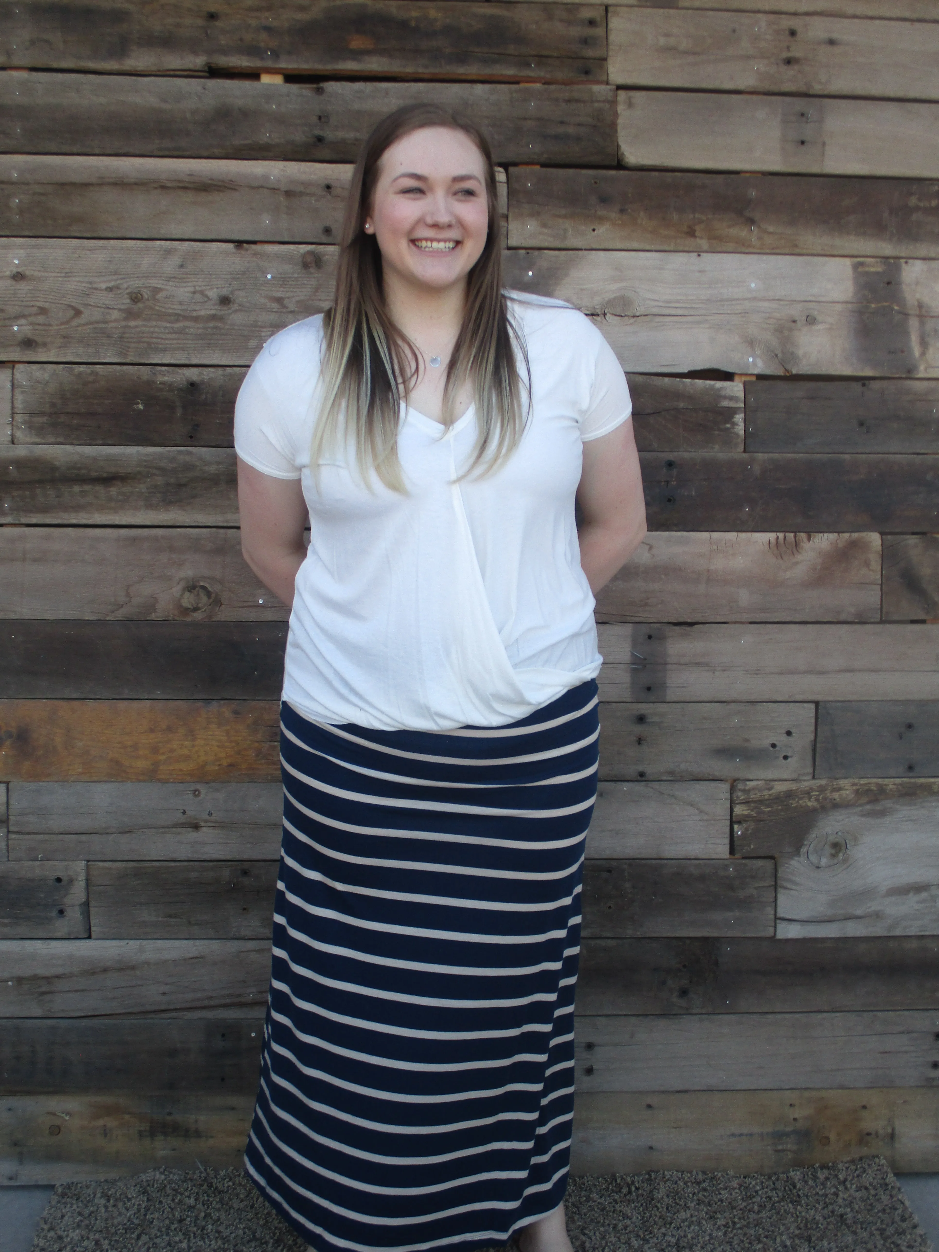 Navy Striped Maxi Skirt Plus Size