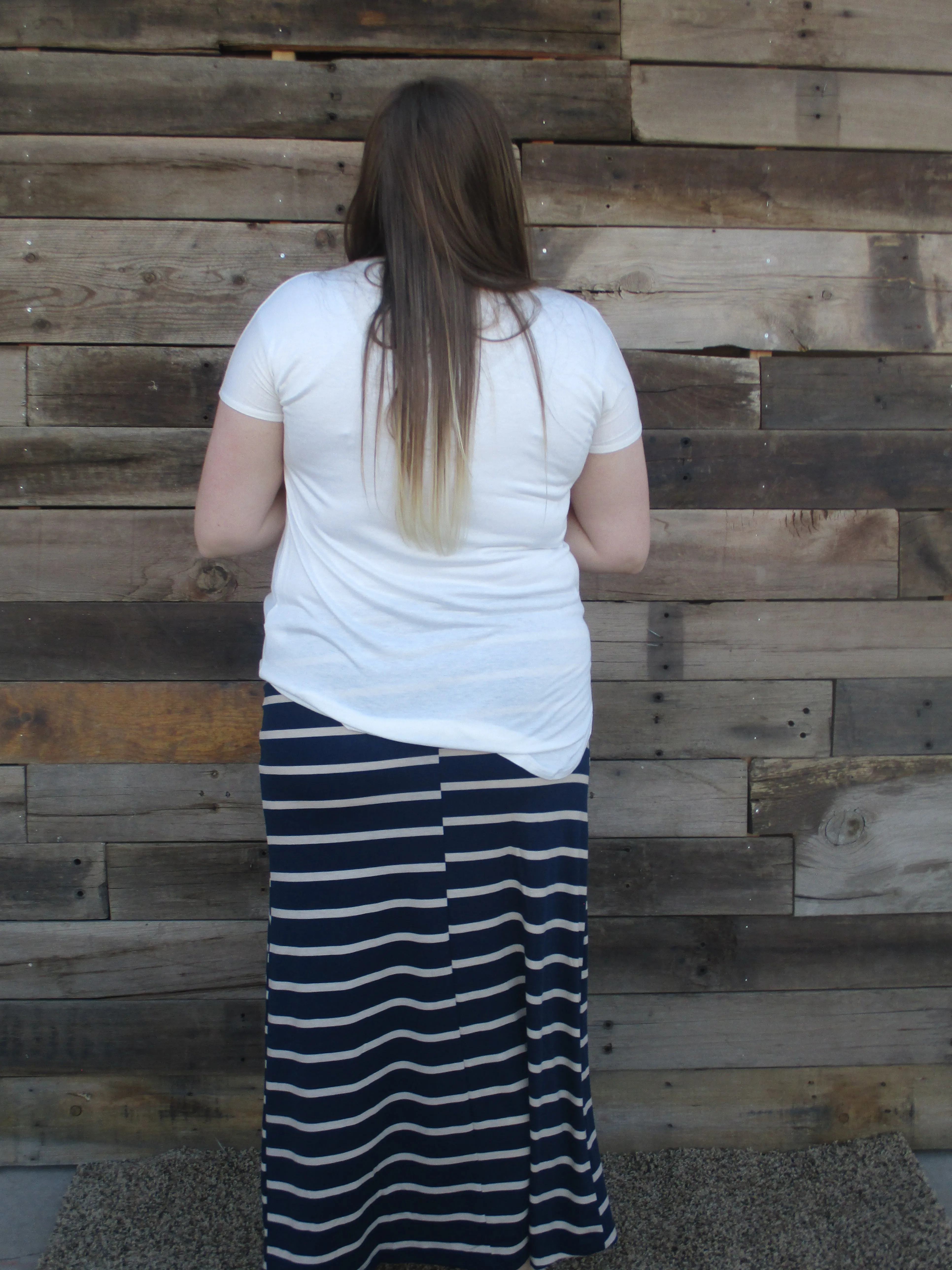 Navy Striped Maxi Skirt Plus Size