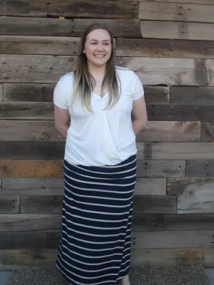 Navy Striped Maxi Skirt Plus Size