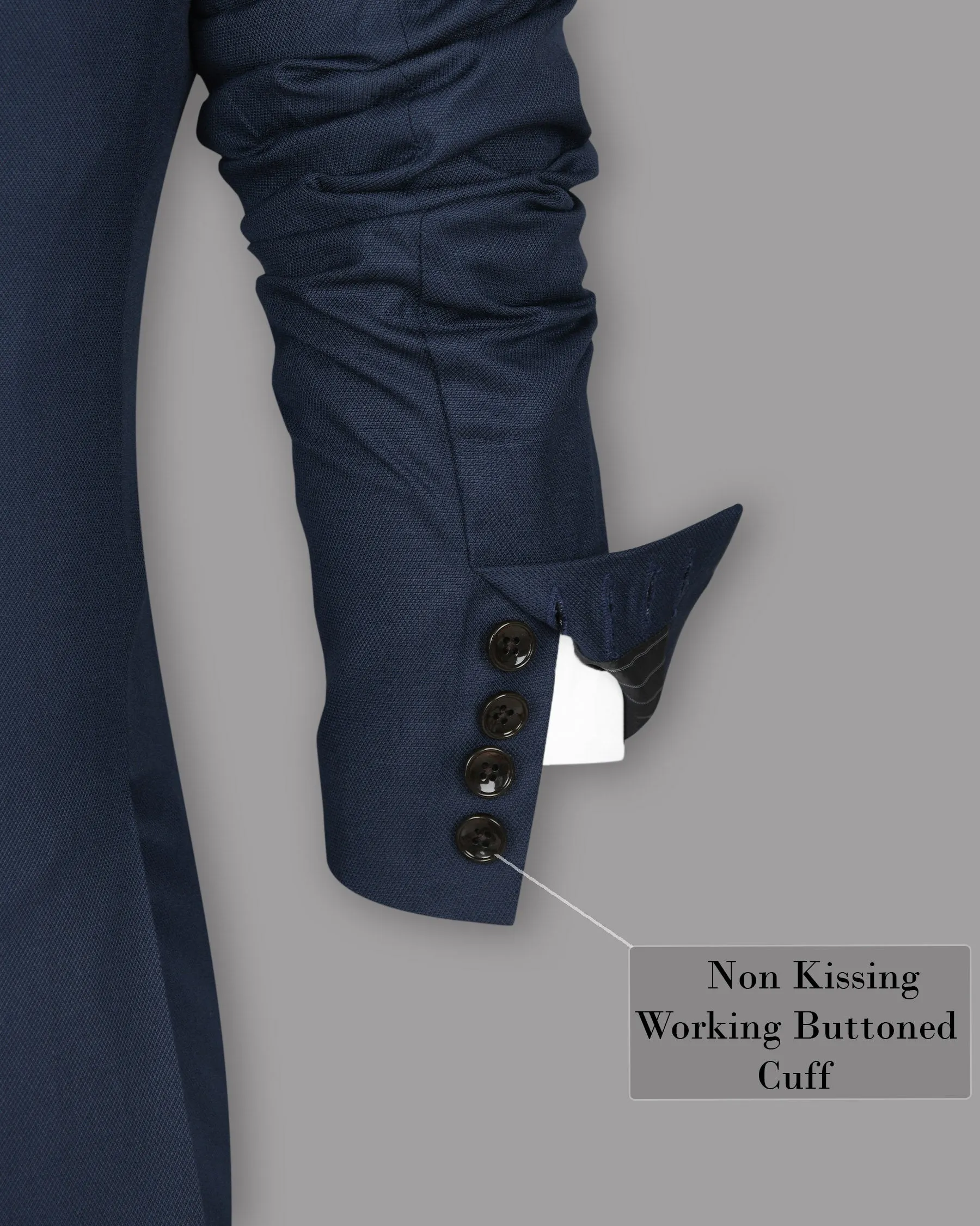 Navy Subtle Textured Wool Rich Double Breasted Blazer