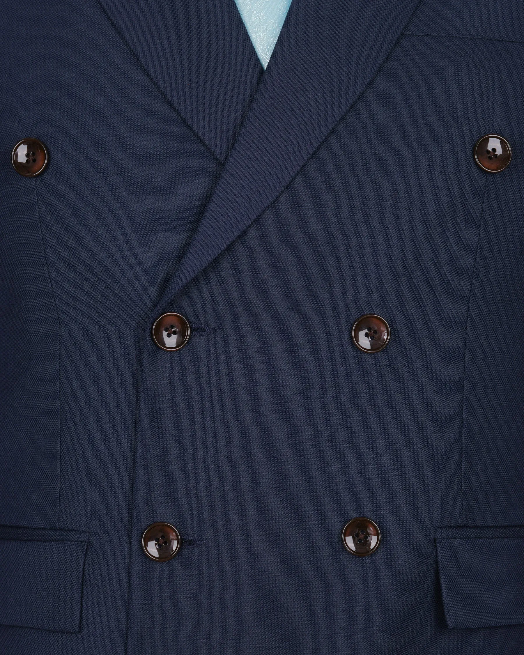 Navy Subtle Textured Wool Rich Double Breasted Blazer