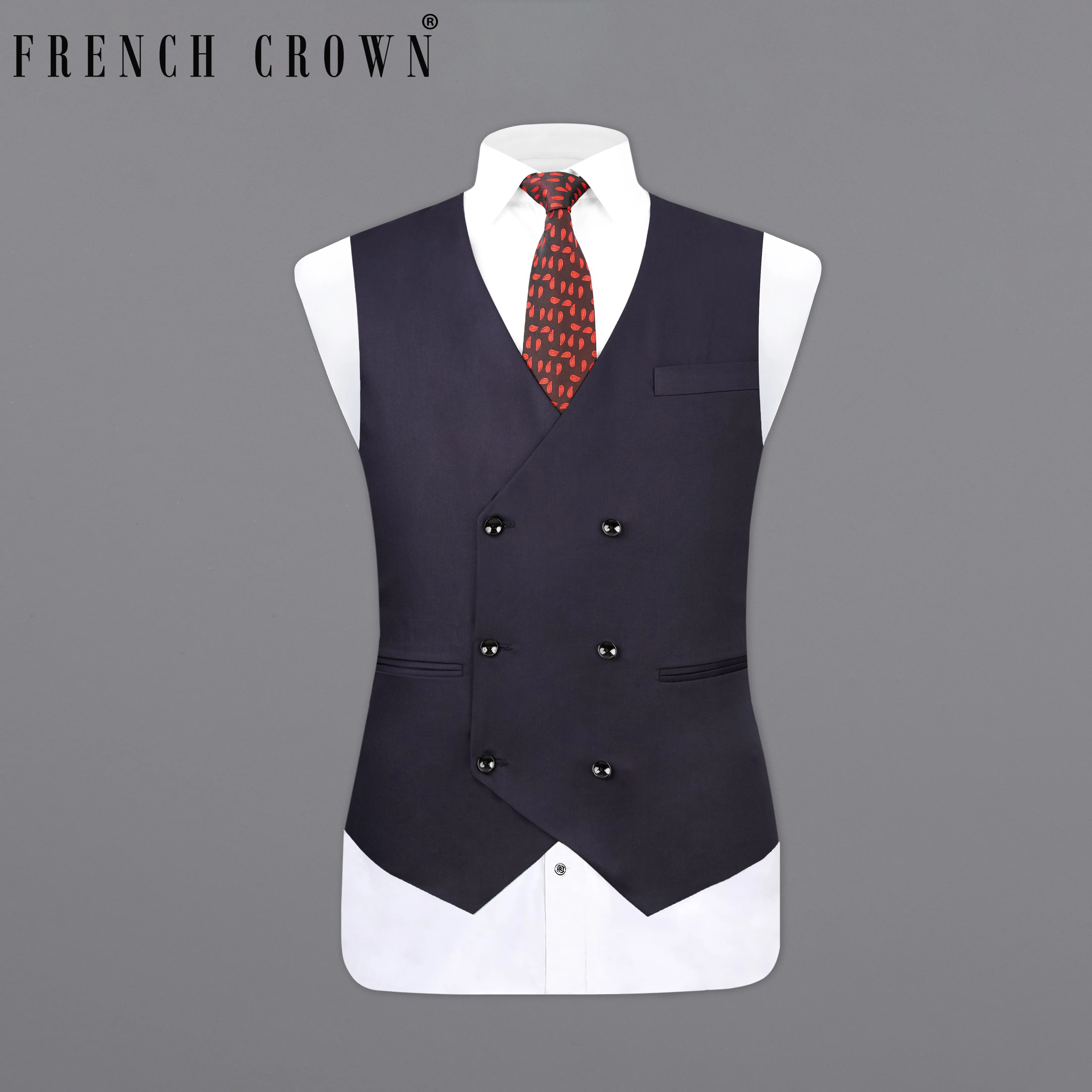 Navy Wool Blend Designer Waistcoat