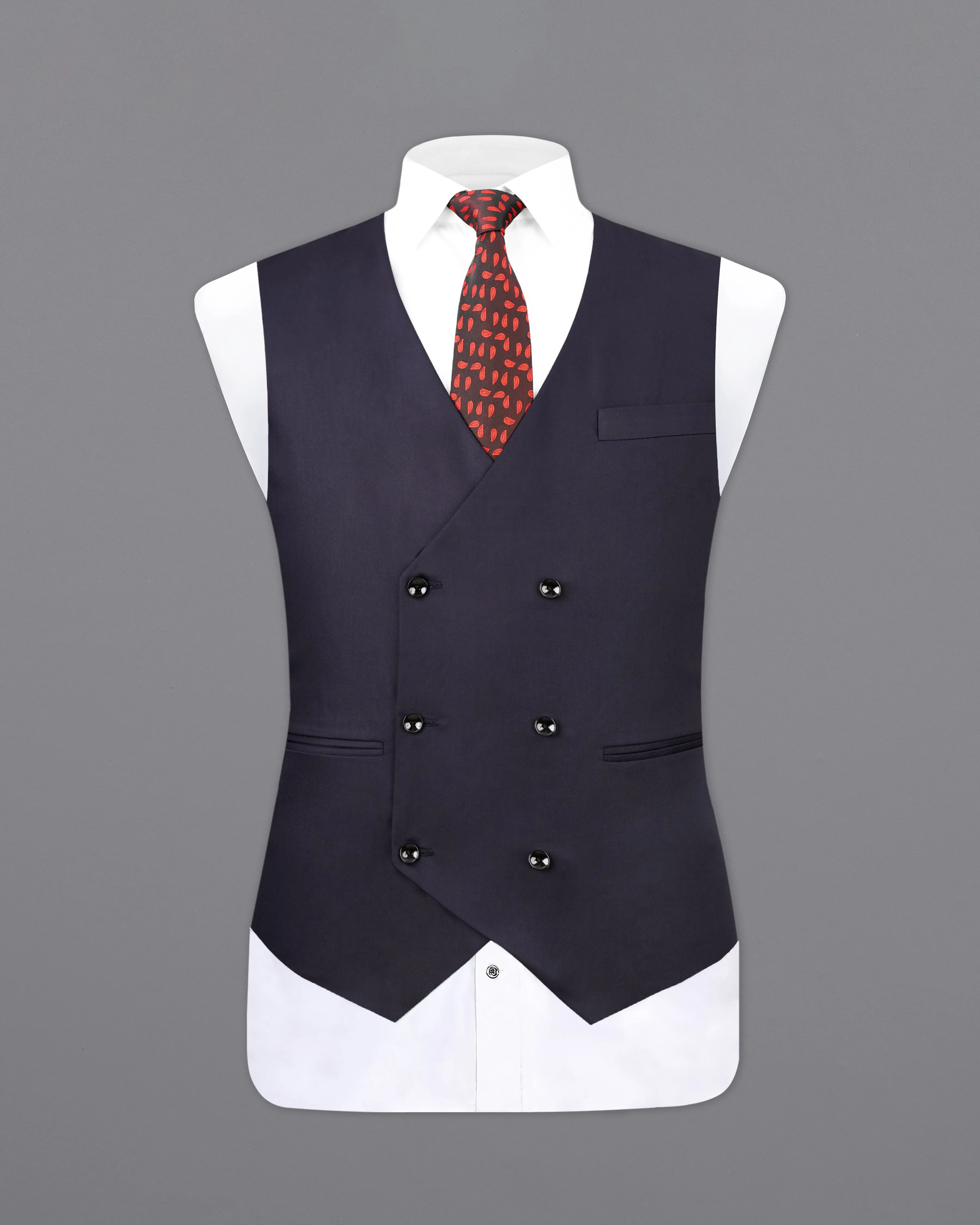 Navy Wool Blend Designer Waistcoat
