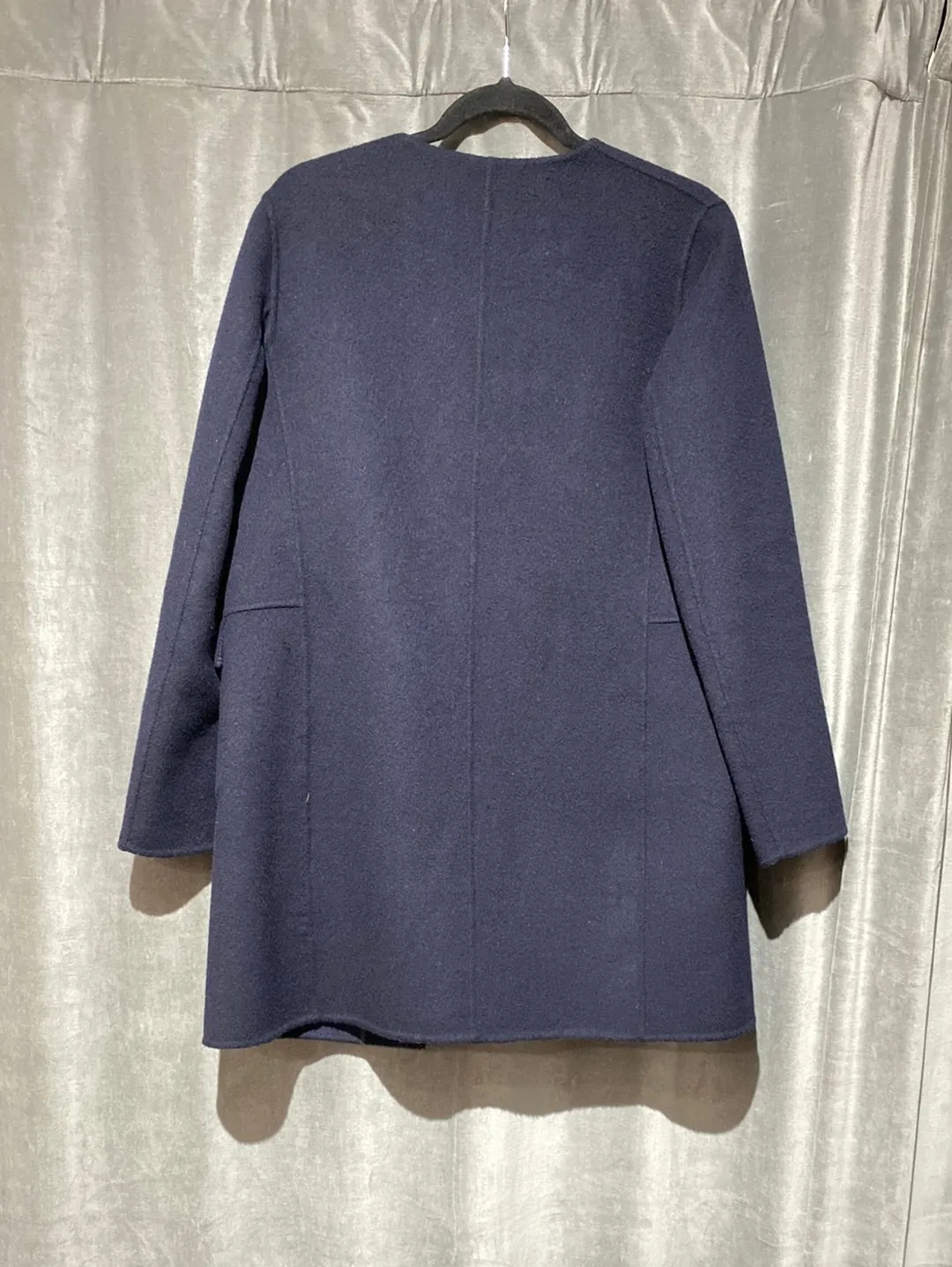Navy/Navy Gray Wool Collarless Rversible Coat