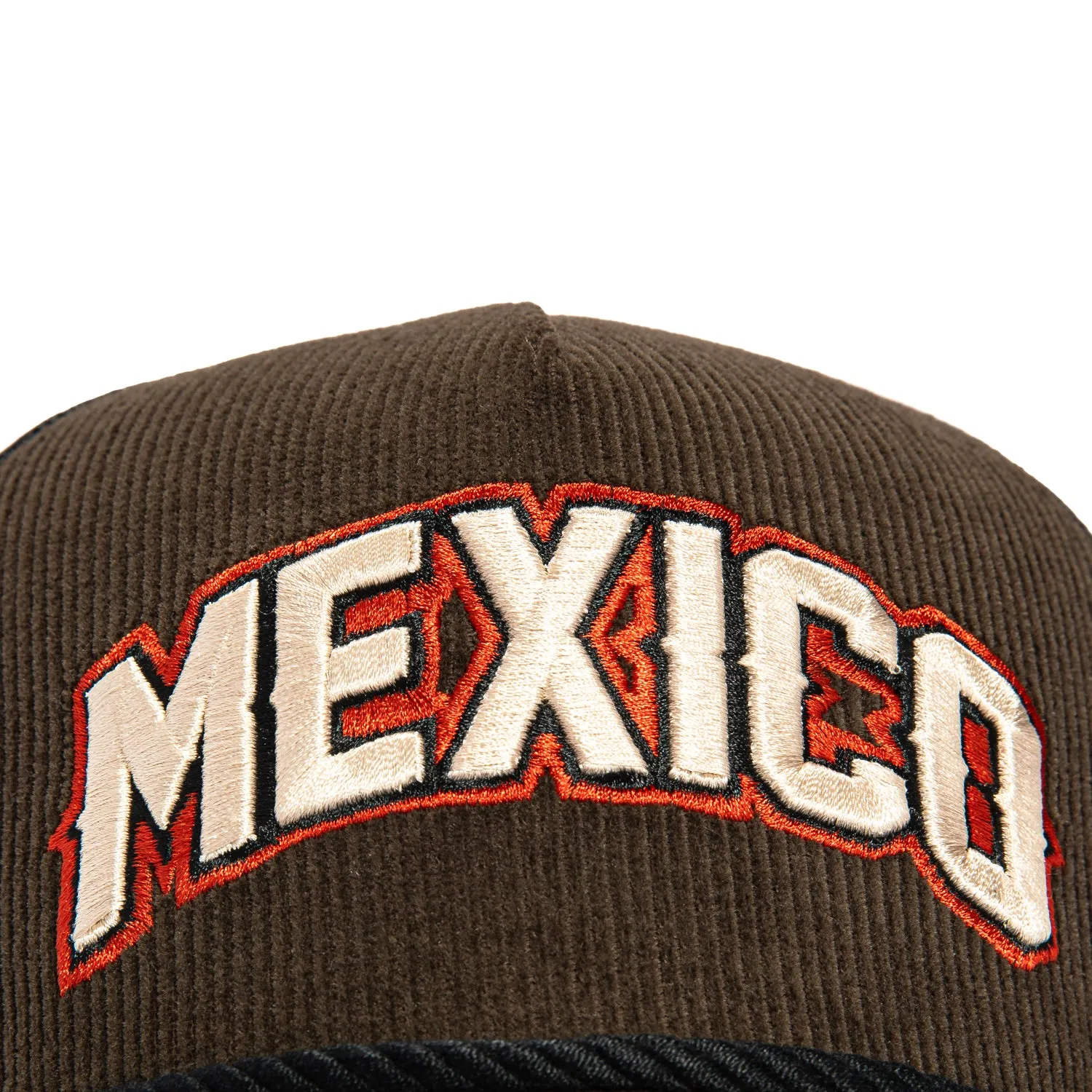 New Era 9Forty A-Frame Corduroy Rope Mexico Logo Patch Snapback Trucker Hat - Brown, Black