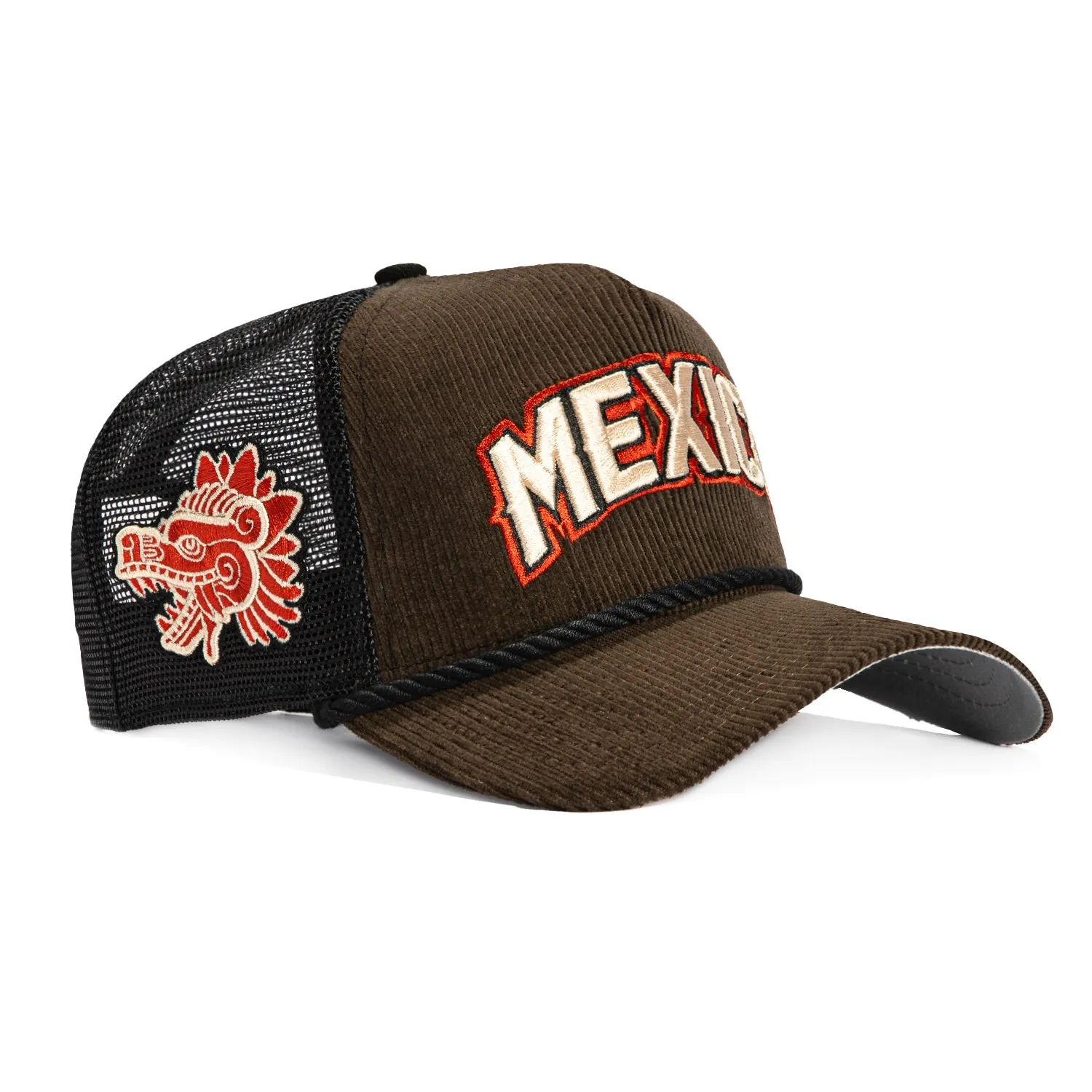 New Era 9Forty A-Frame Corduroy Rope Mexico Logo Patch Snapback Trucker Hat - Brown, Black