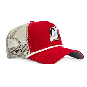 New Era 9Forty A-Frame Corduroy Rope New Jersey Devils Logo Patch Snapback Trucker Hat - Red, Stone