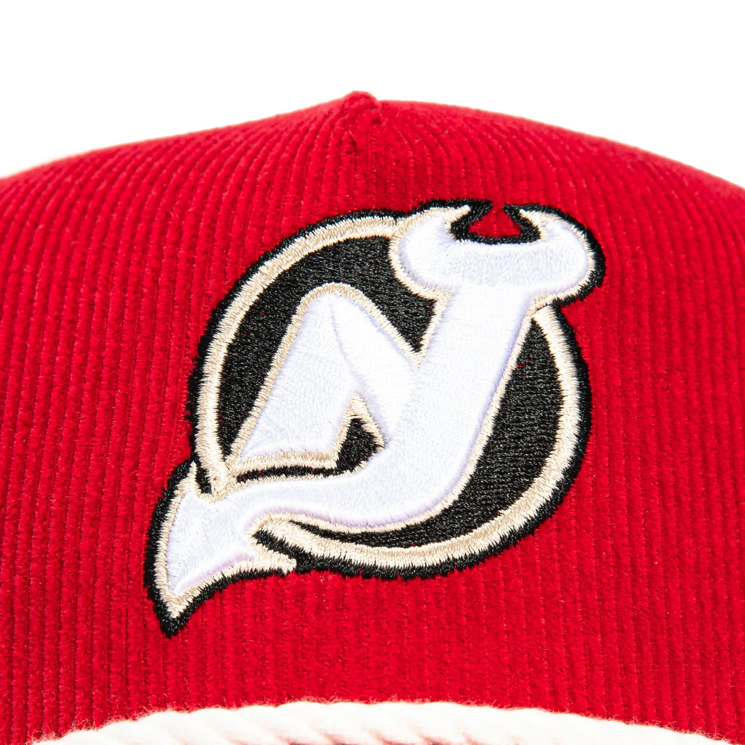 New Era 9Forty A-Frame Corduroy Rope New Jersey Devils Logo Patch Snapback Trucker Hat - Red, Stone