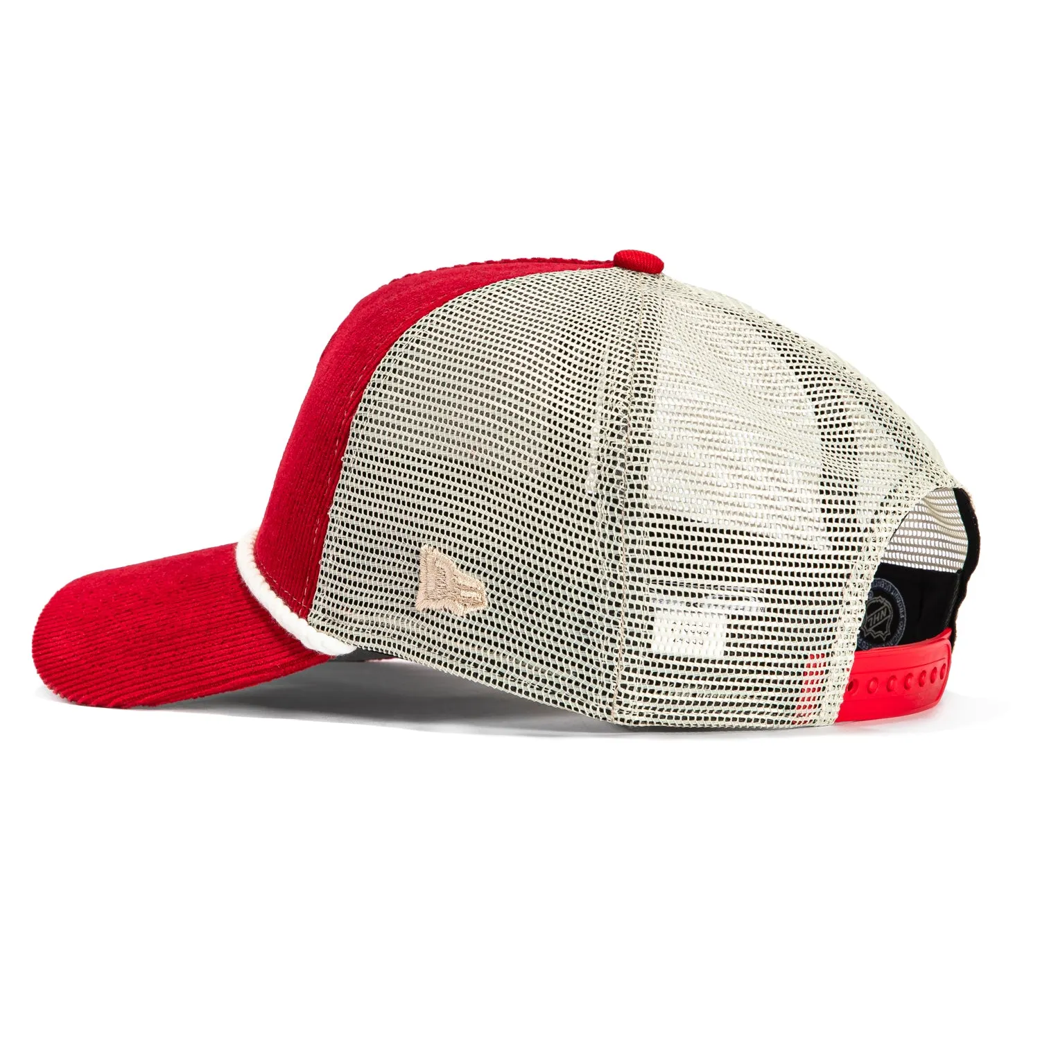 New Era 9Forty A-Frame Corduroy Rope New Jersey Devils Logo Patch Snapback Trucker Hat - Red, Stone