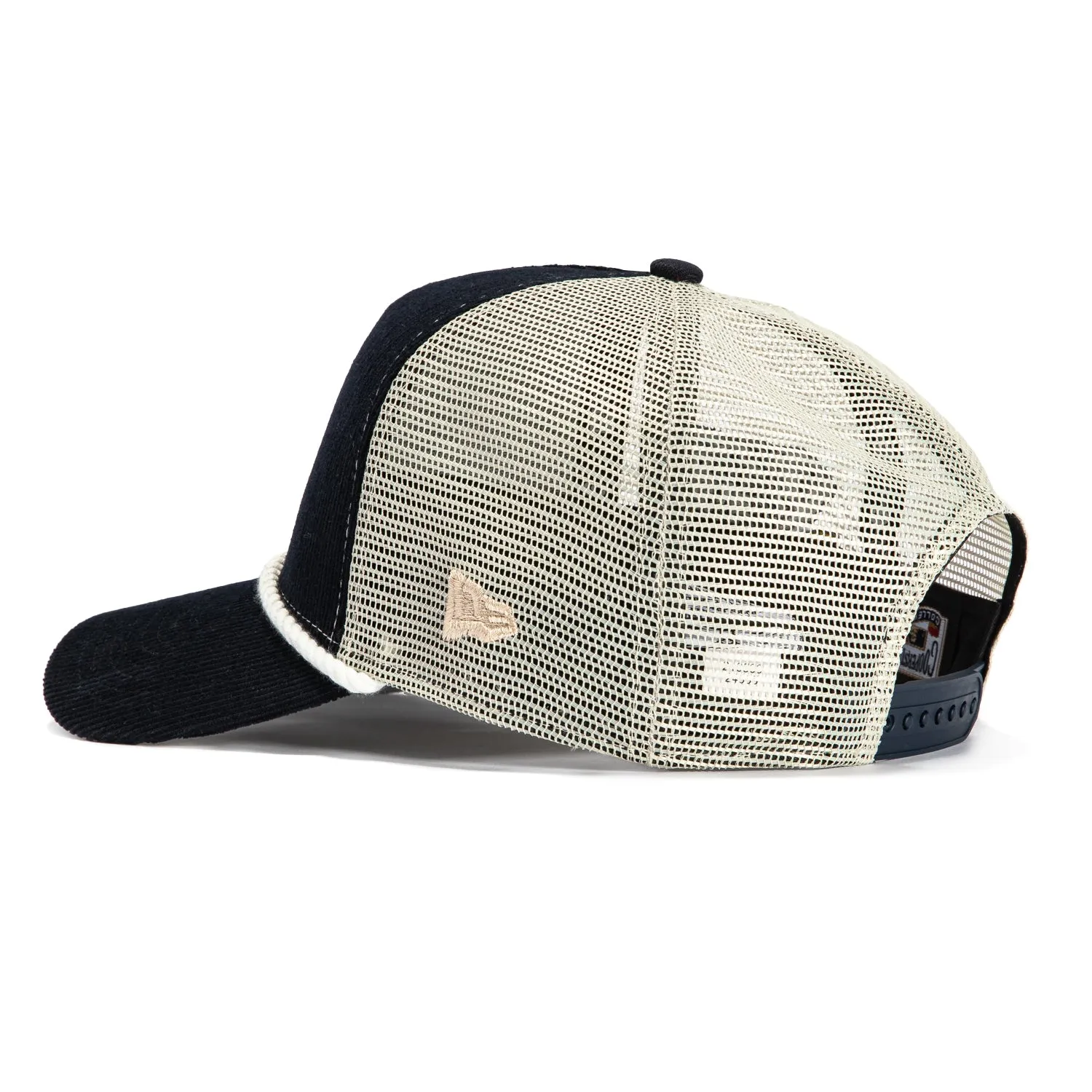 New Era 9Forty A-Frame Corduroy Rope Philadelphia Athletics Logo Patch Snapback Trucker Hat - Navy, Stone
