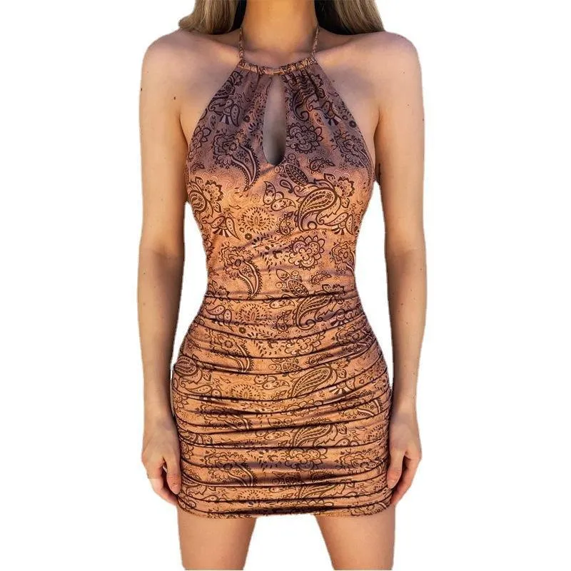 New Fashion Sexy Sleeveless Halter Print Mini Dresses