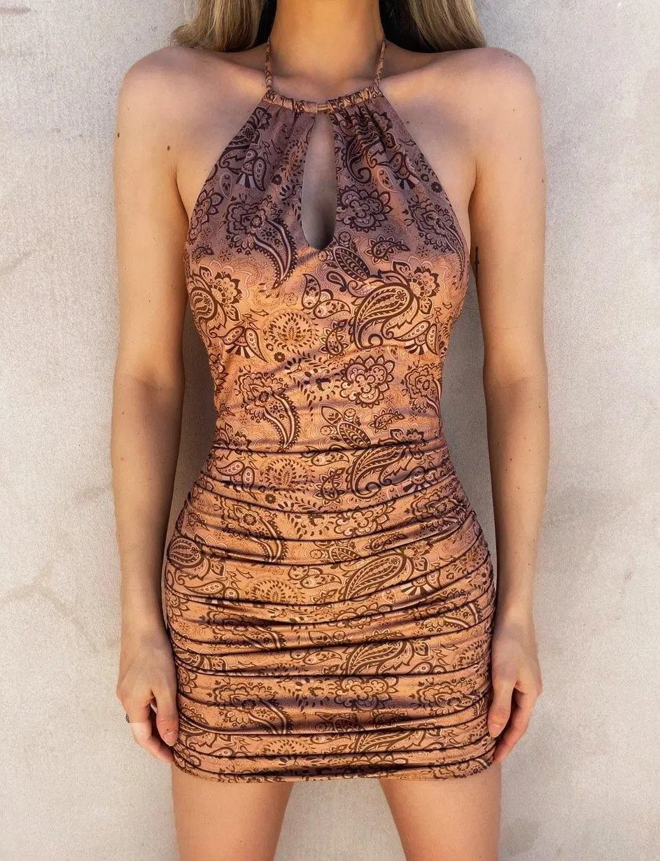 New Fashion Sexy Sleeveless Halter Print Mini Dresses