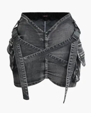 NEW MIcas V-waist Buckle Flap Pocket Denim Cargo Skirt, Dark Grey, Sz 2XL, Retails $78