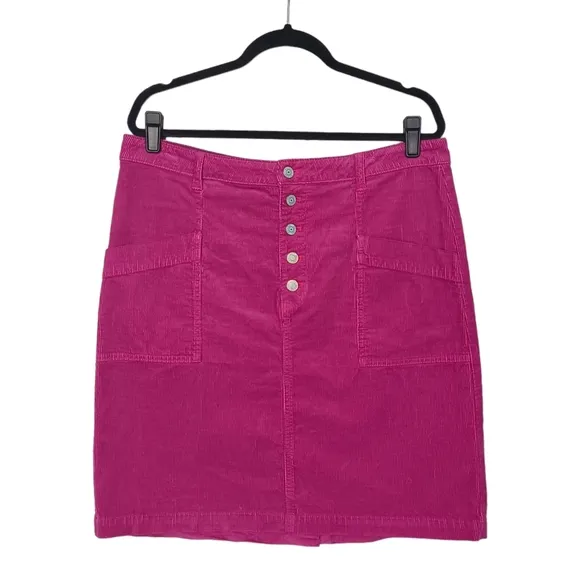 NEW PILCRO ANTHROPOLOGIE Magenta Pink Corduroy Button Fly Pencil Skirt 14