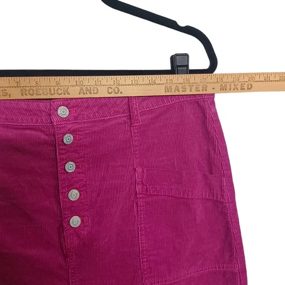 NEW PILCRO ANTHROPOLOGIE Magenta Pink Corduroy Button Fly Pencil Skirt 14
