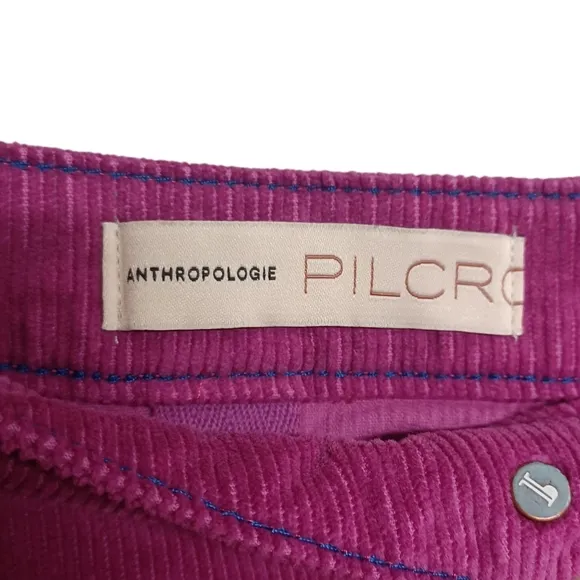 NEW PILCRO ANTHROPOLOGIE Magenta Pink Corduroy Button Fly Pencil Skirt 14