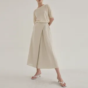 Niche Design Cotton Linen Cropped Wide Leg Pants Spring Autumn French High Waist Slimming Skort Office Women Pants
