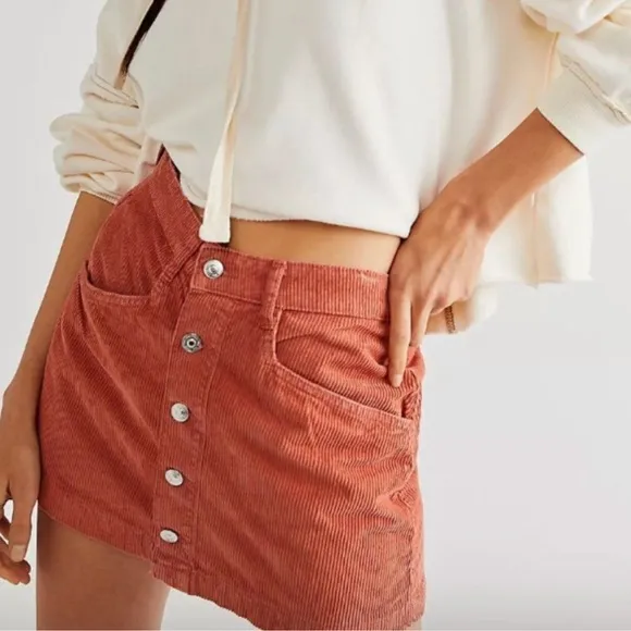 NWT Free People | Ray Cord Mini Skirt in Myrrh | Size 8