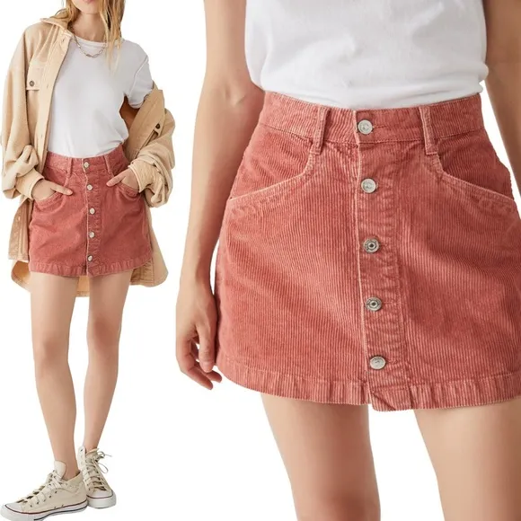 NWT Free People | Ray Cord Mini Skirt in Myrrh | Size 8