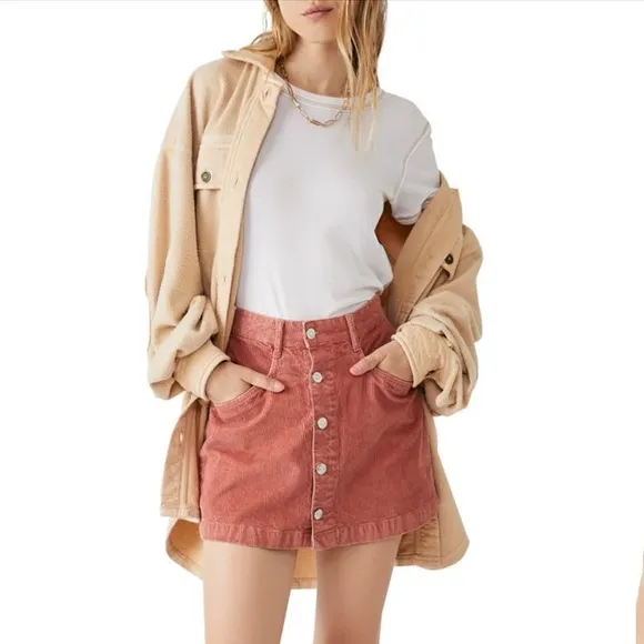 NWT Free People | Ray Cord Mini Skirt in Myrrh | Size 8