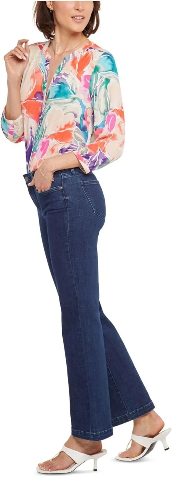 NYDJ Womens Denim Stretch Mid-Rise Flare Jeans MSHD8611