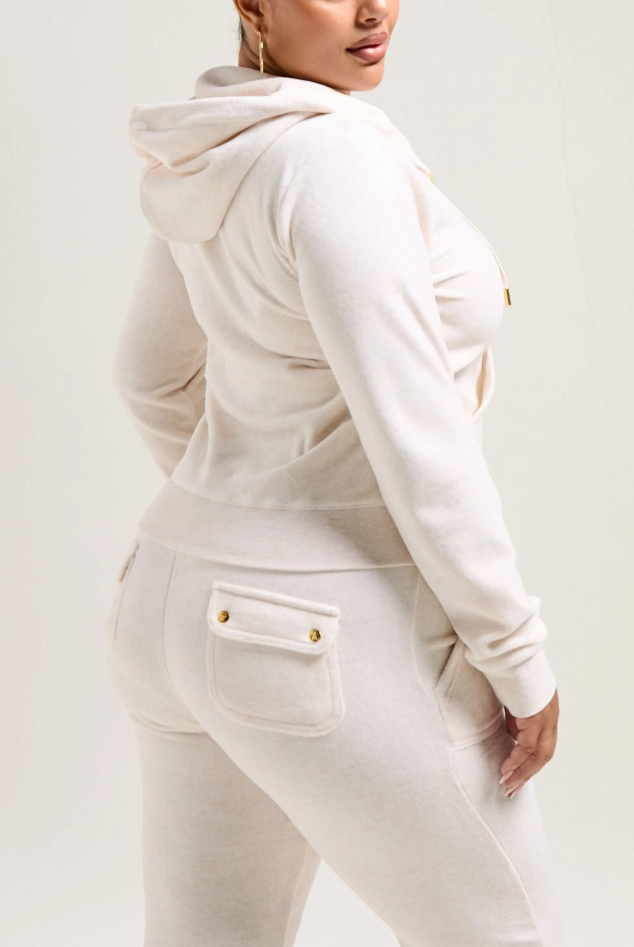 OATMEAL MARL & GOLD COTTON VELOUR DEL RAY POCKETED BOTTOMS