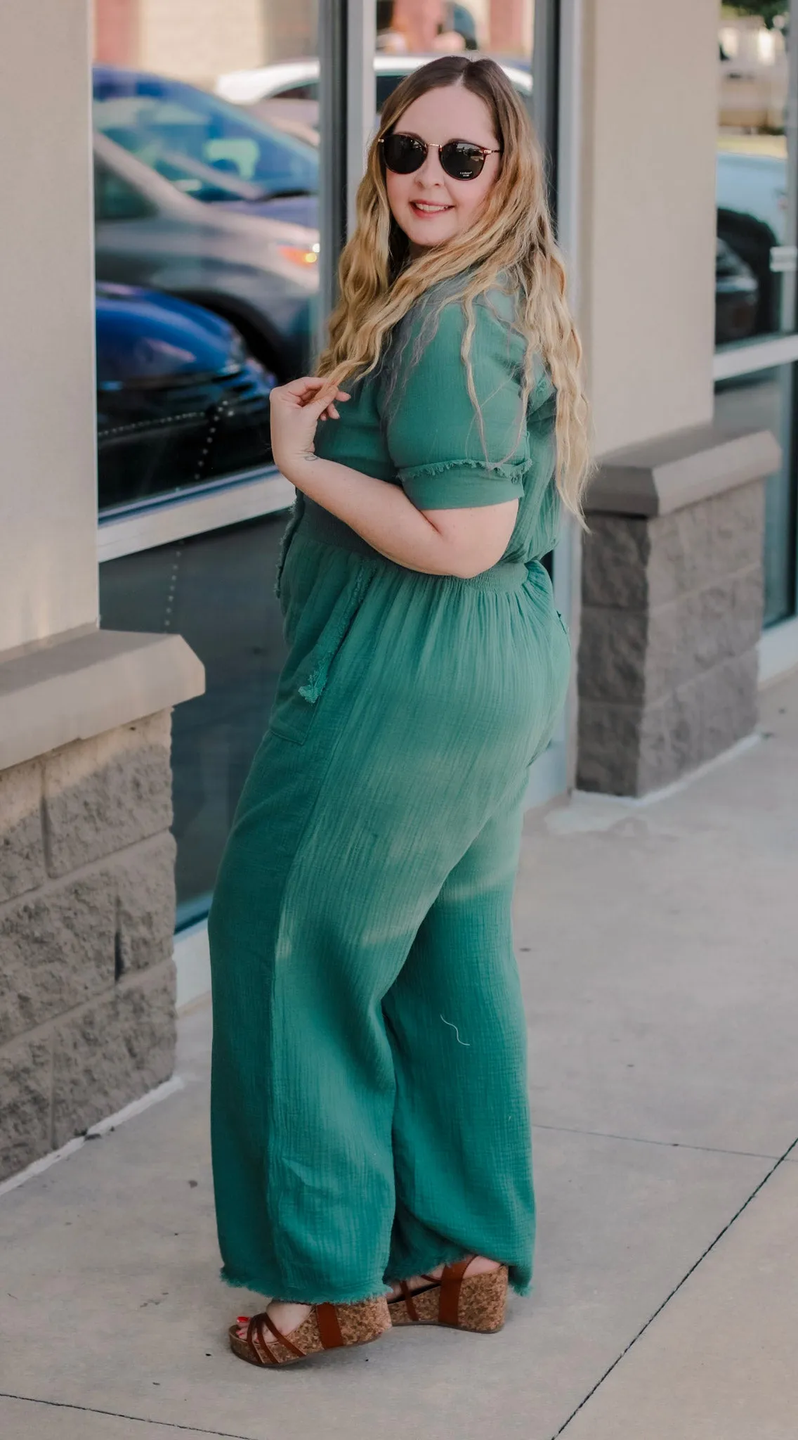 Off to Work Lagoon Jumpsuit