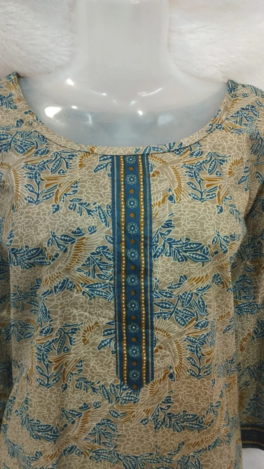 OLIVE BROWN AND BLUE FLORAL KURTI