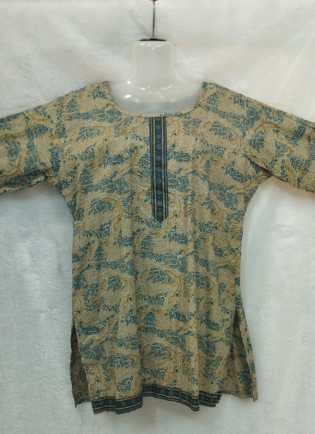 OLIVE BROWN AND BLUE FLORAL KURTI