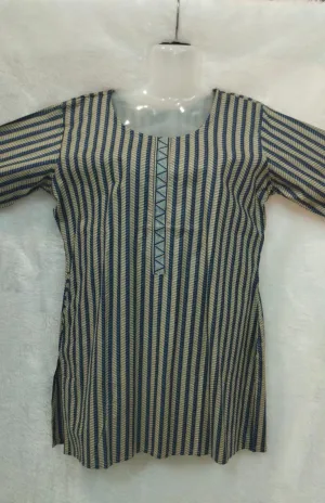 OLIVE BROWN AND BLUE STRIPES KURTI