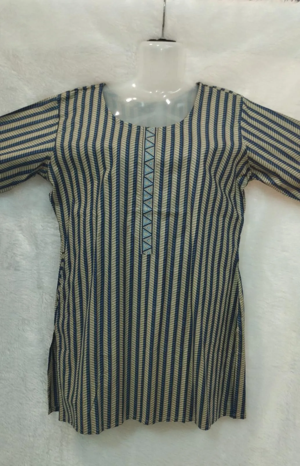 OLIVE BROWN AND BLUE STRIPES KURTI