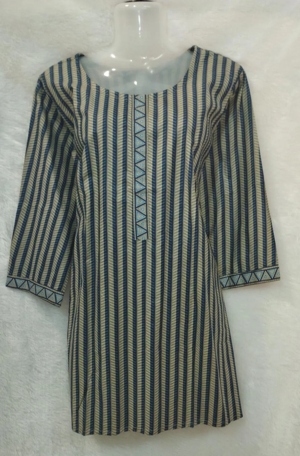 OLIVE BROWN AND BLUE STRIPES KURTI
