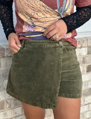 Olive Corduroy Skort